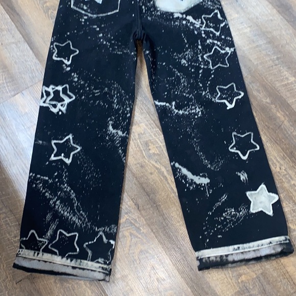 1OF A KIND UPCYCLED VINTAGE 100% COTTON BAGGY BLACK JEANS BLEACH/PAINT SPLATTER - Picture 3 of 10